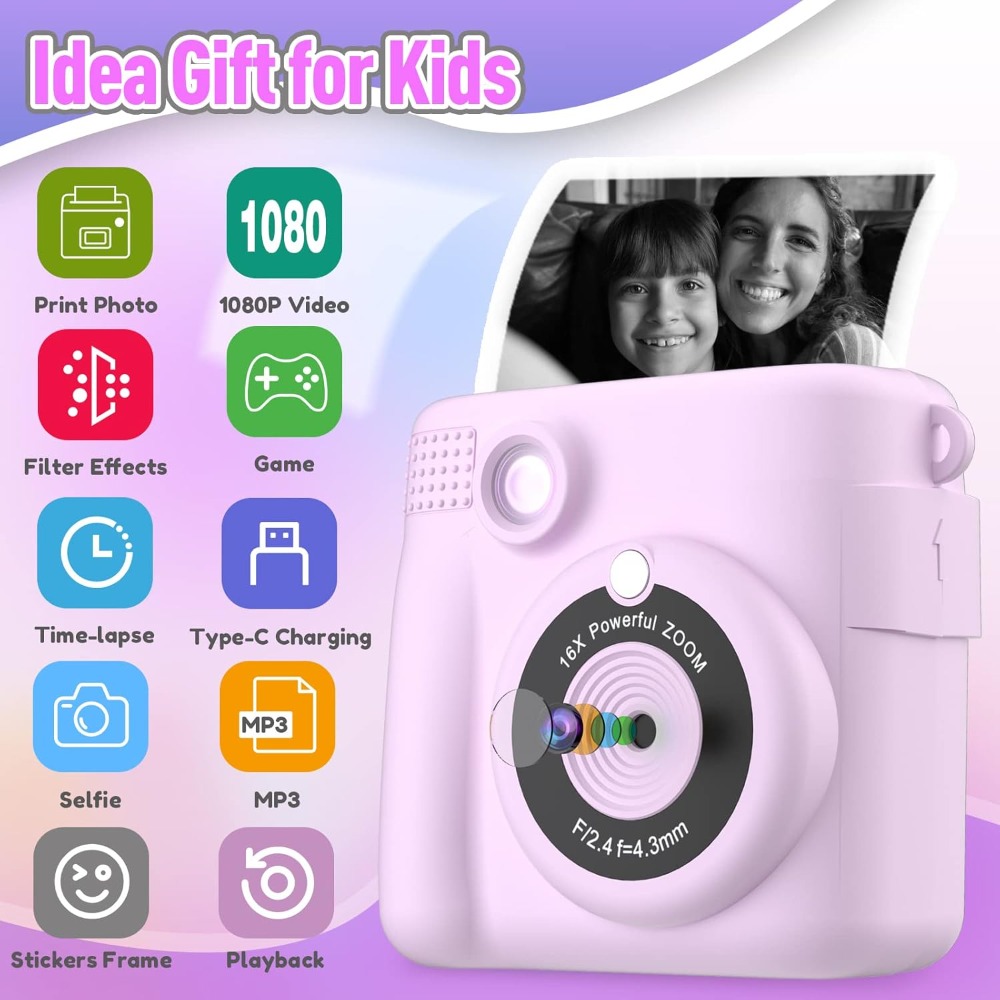 Instant Print Camera for Kids, - Toys For Kids Video ulasan dan harga