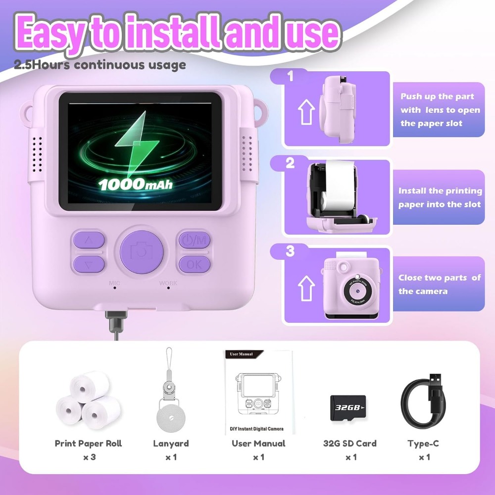 Instant Print Camera for Kids, - Toys For Kids Video ulasan dan harga